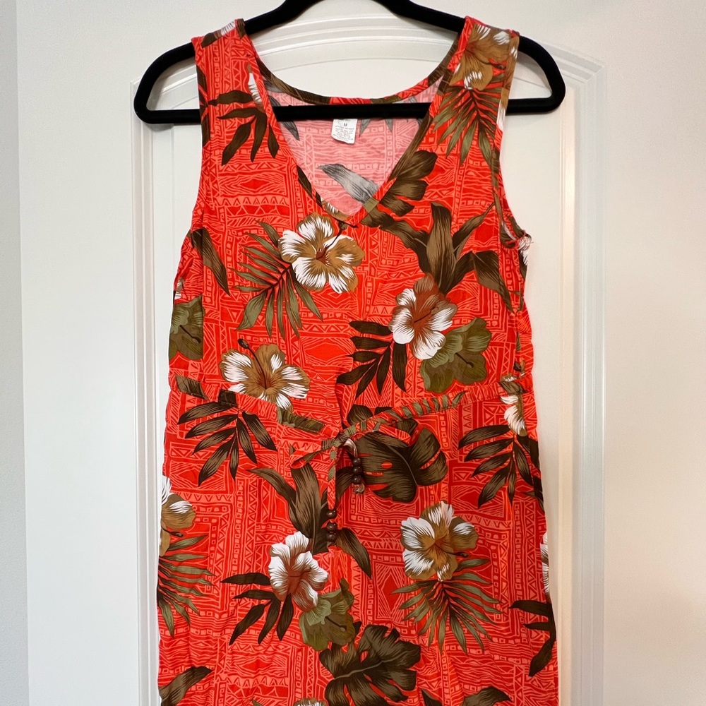 Palmwave Hawaii Brick Floral Aloha Dress Drawstring Waist Womens Size Medium